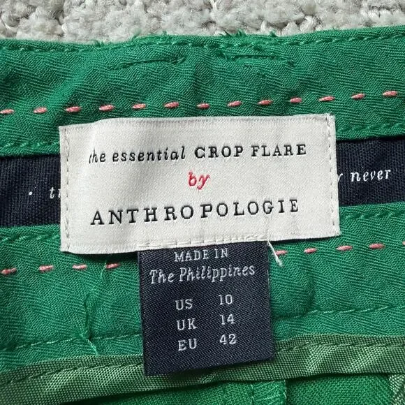 By Anthropologie The Essential Crop Flare Pants Kelly Green Size 10 - Picture 6 of 9